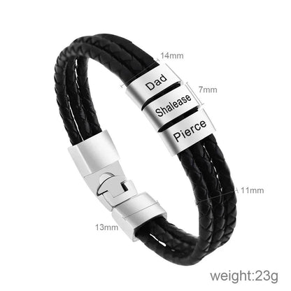 Custom Engraved Leather Bracelet – Gift for Husband, Dad, Him