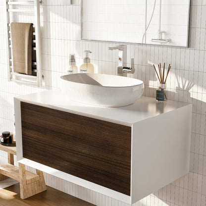 Eviva Santa Monica Wall Mount Bath Vanity with Acrylic Top and Vessel Solid Surface Sink (30"-36")