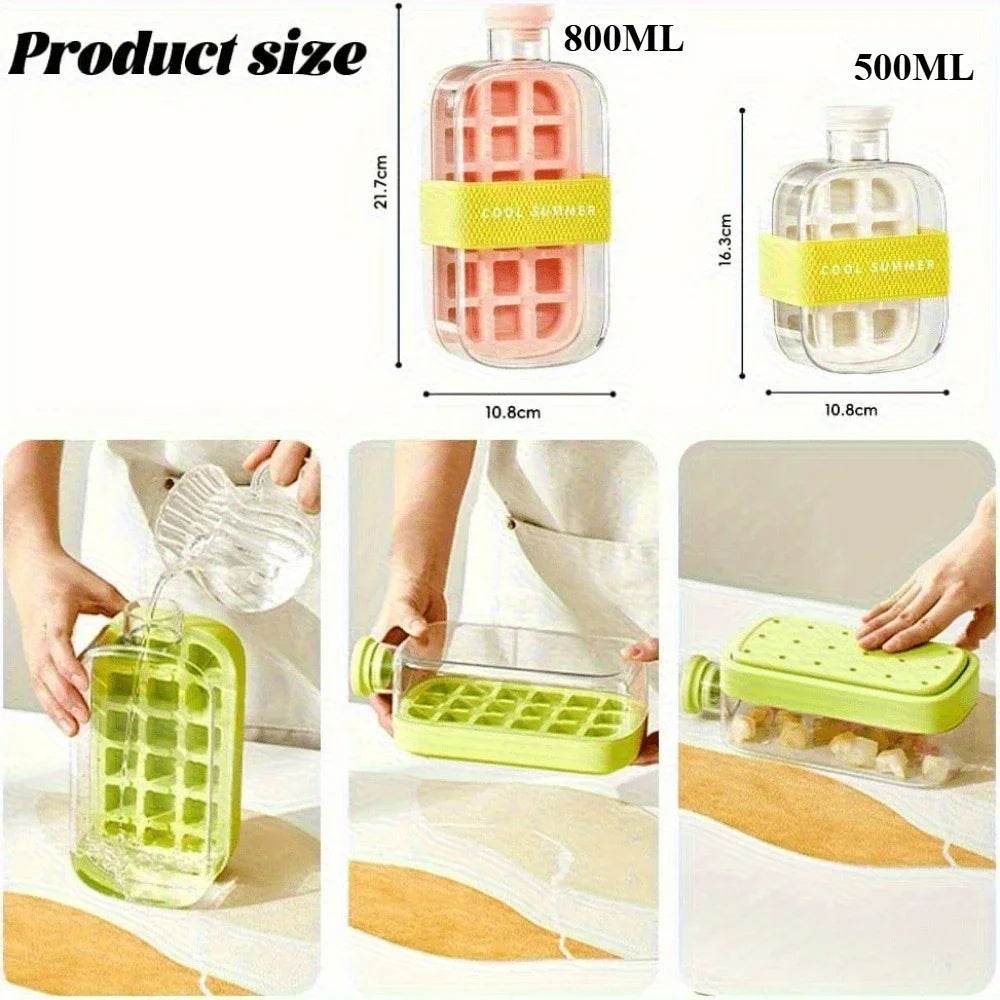 2-in-1 Ice Cube Tray & Water Bottle – Portable High-Capacity Ice Maker Mold for Home & Kitchen Summer Use
