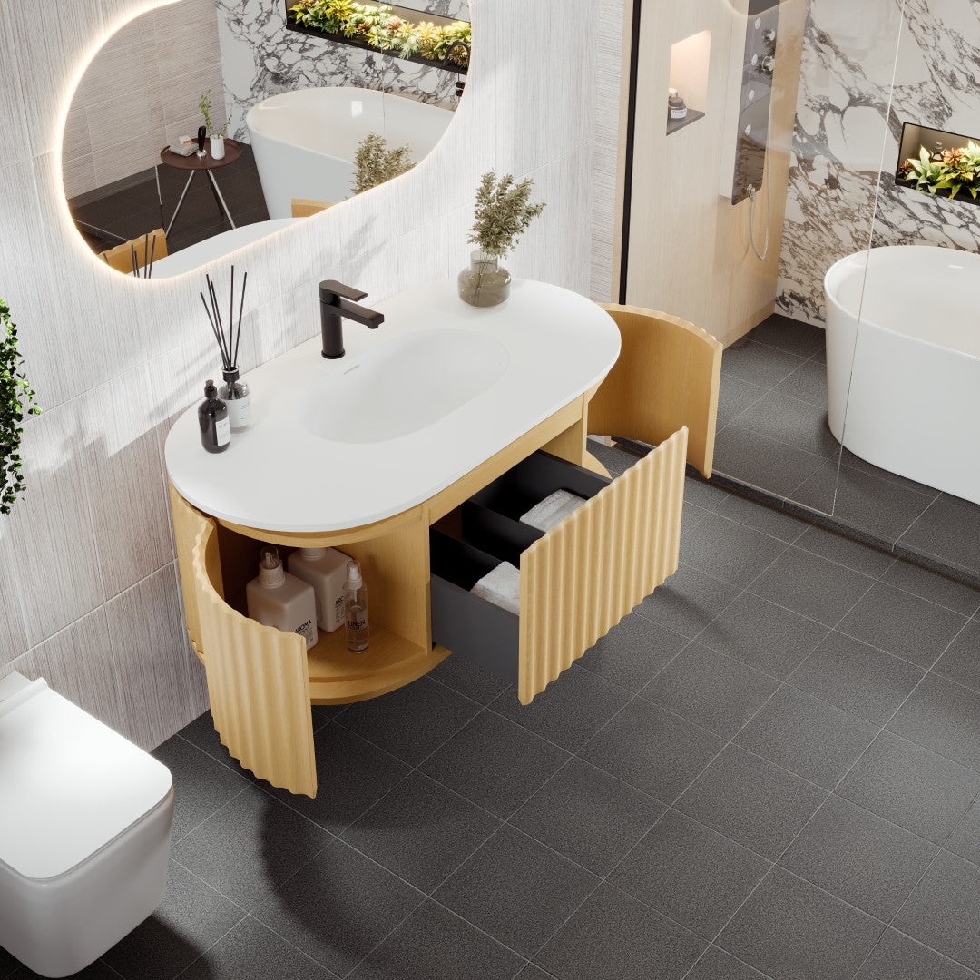 Eviva Haven Wall Mount Bath Vanity with Solid Surface Top and Integrated Sink (39"-71")