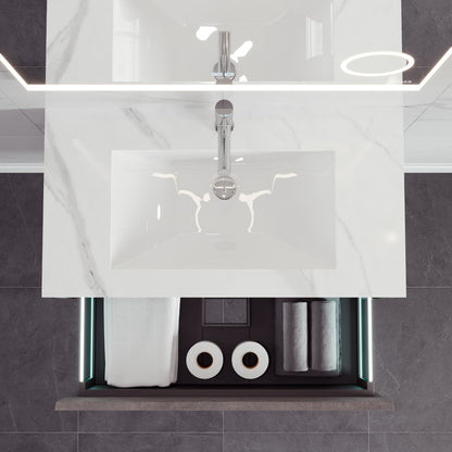 Eviva Aurora Wall Mount Bath Vanity with Carrara Quartz Top and Undermount Porcelain Sink (36"-60")