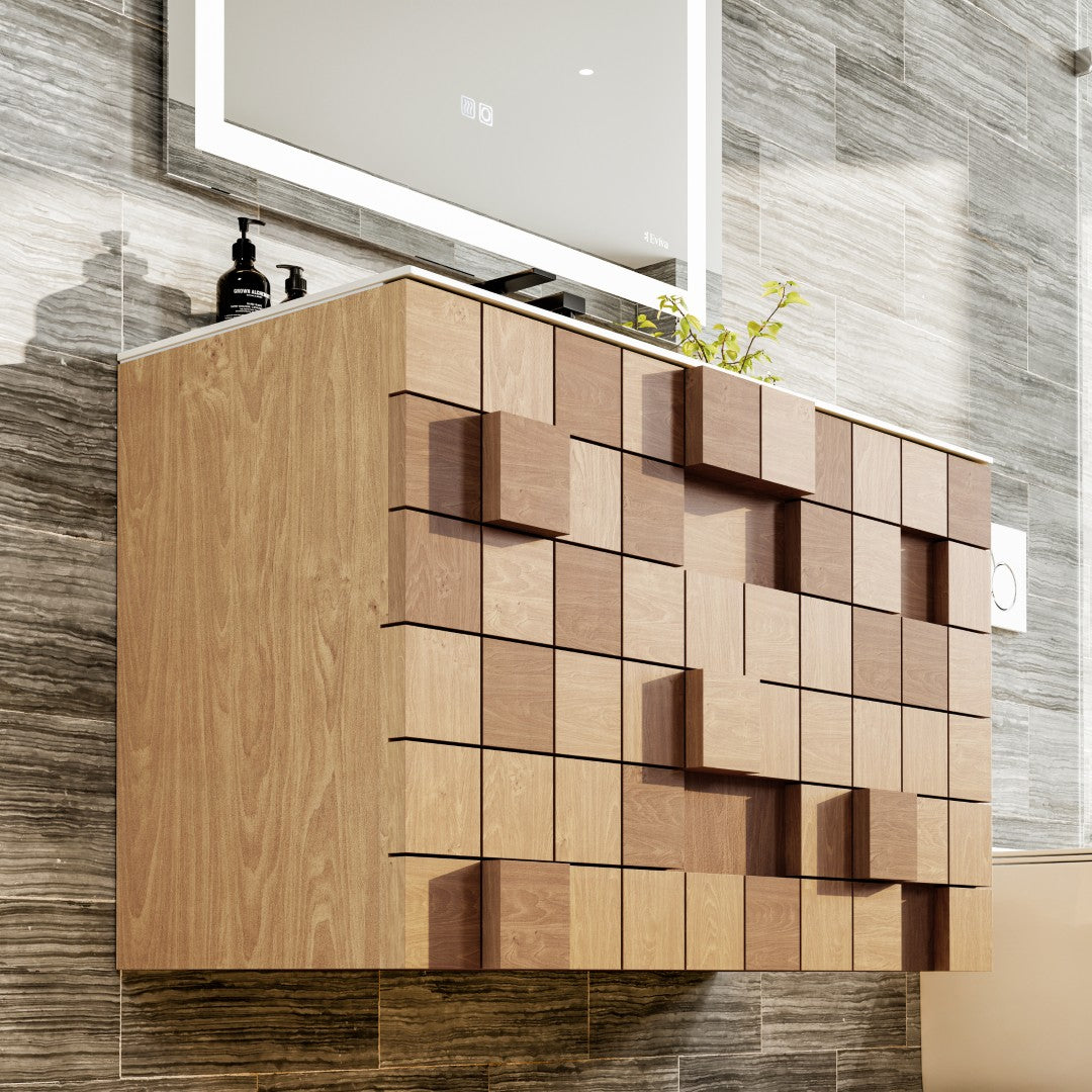 Eviva Mosaic Wall Mount Bath Vanity with Solid Surface Top and Integrated Sink (33"-49")