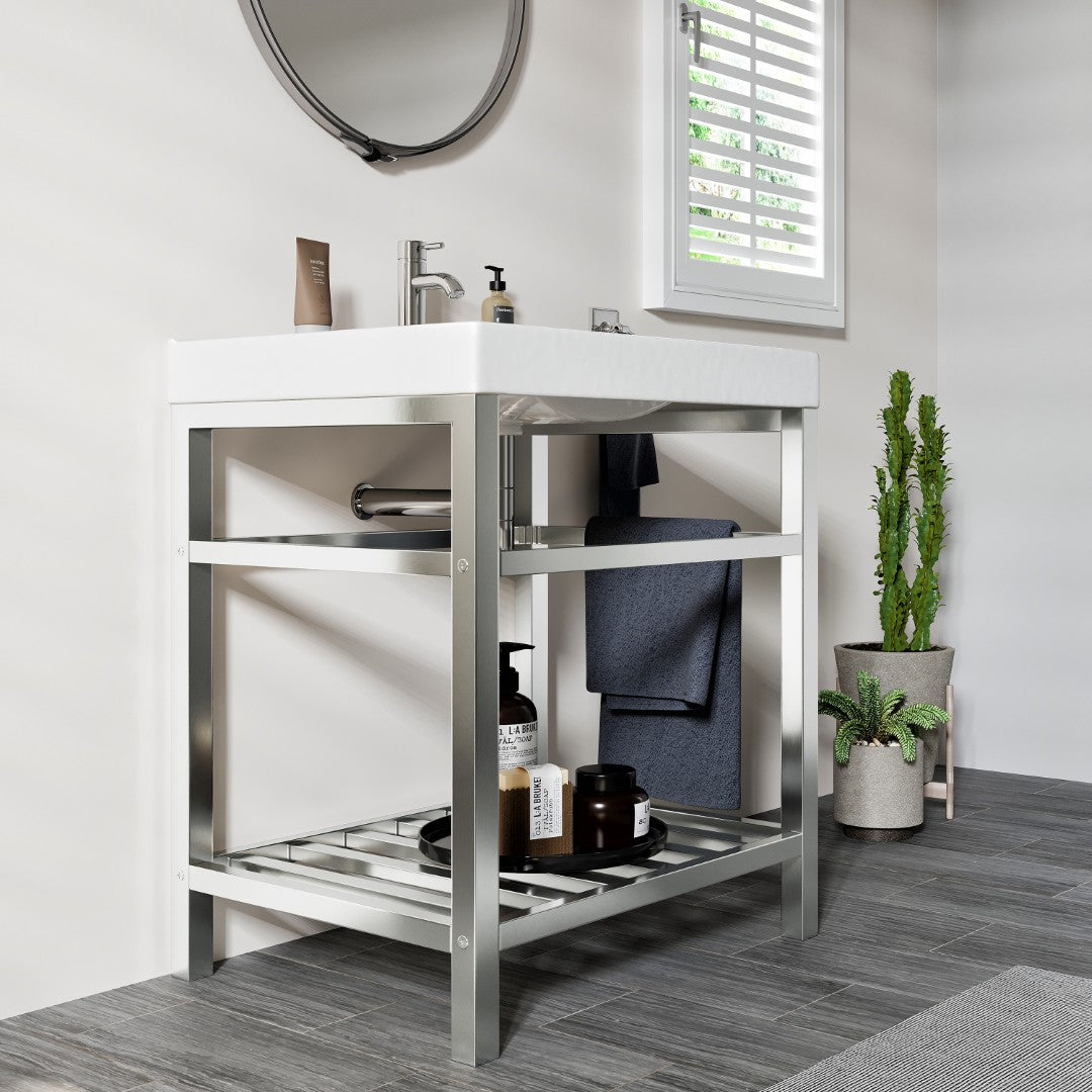 Eviva Stone Bath Vanity with Porcelain Top and Integrated Sink