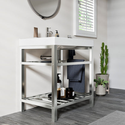 Eviva Stone Bath Vanity with Porcelain Top and Integrated Sink