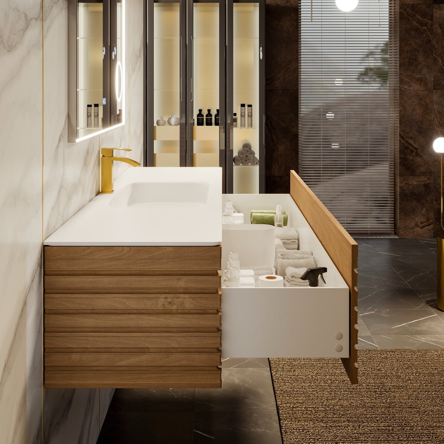 Eviva Allure Wall Mount Bath Vanity with Solid Surface Top and Integrated Sink