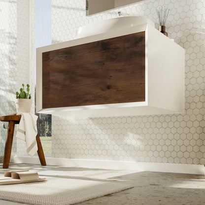 Eviva Santa Monica Wall Mount Bath Vanity with Acrylic Top and Vessel Solid Surface Sink (30"-36")