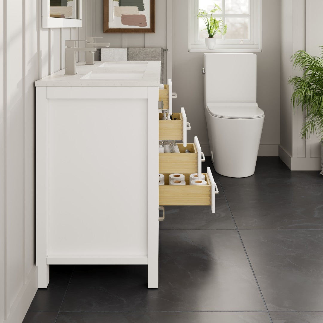 Eviva London Bath Vanity with Carrara Quartz Top and Undermount Porcelain Sink (20"-60")