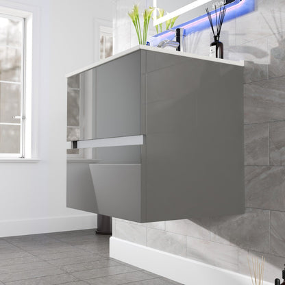 Eviva Ikaro Wall Mount Bath Vanity with Porcelain Top and Integrated Sink