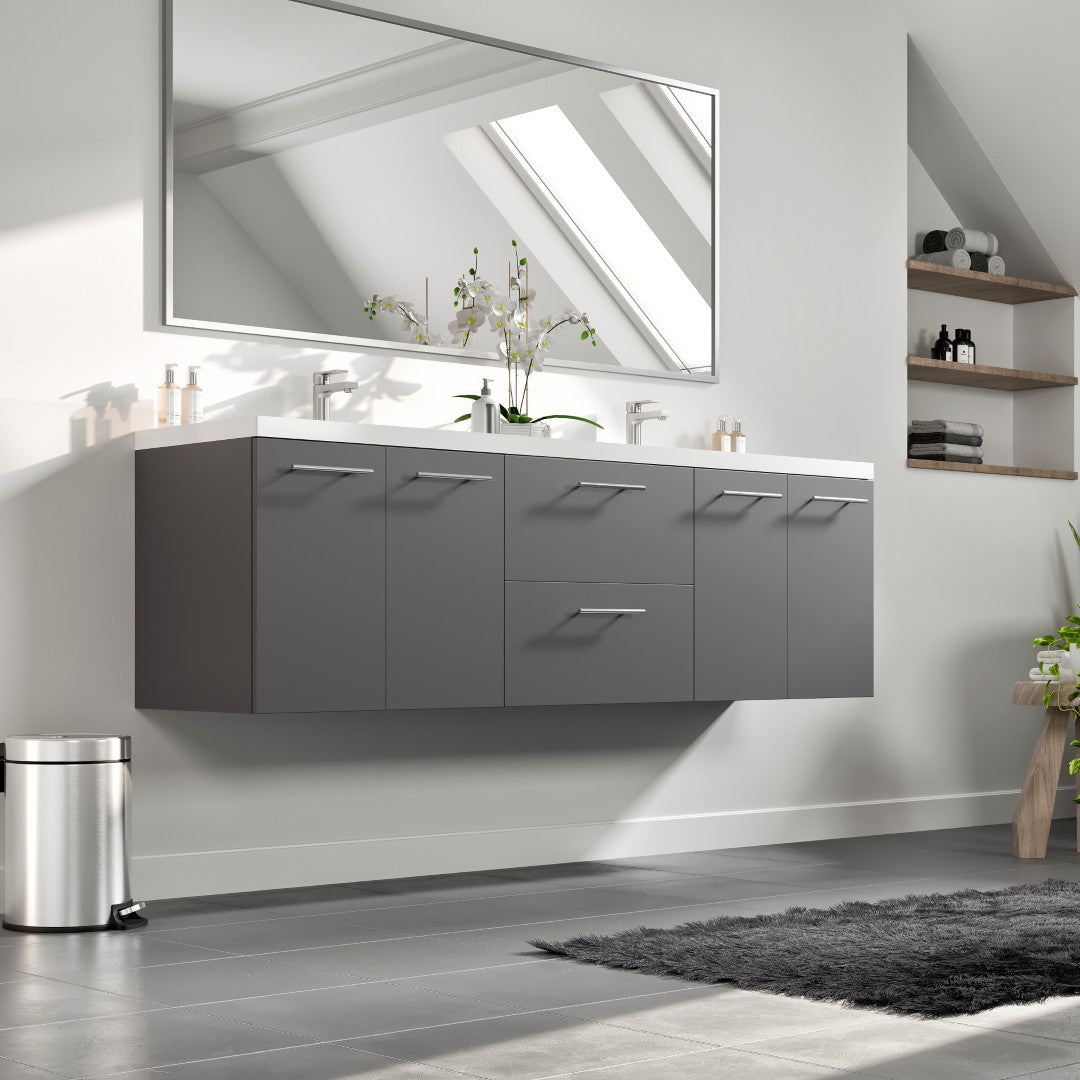 Eviva Axis Wall Mount Bath Vanity with Acrylic Top and Integrated Sinks