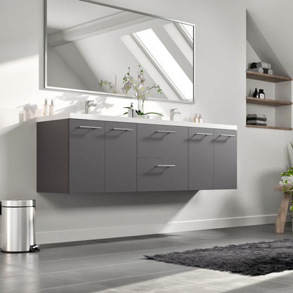 Eviva Axis Wall Mount Bath Vanity with Acrylic Top and Integrated Sinks