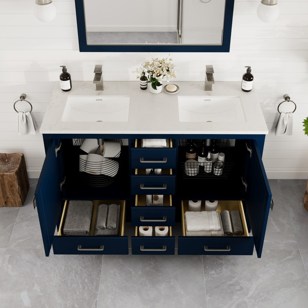 Eviva London Bath Vanity with Carrara Quartz Top and Undermount Porcelain Sink (20"-60")