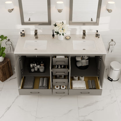 Eviva London Bath Vanity with Carrara Quartz Top and Undermount Porcelain Sink (20"-60")