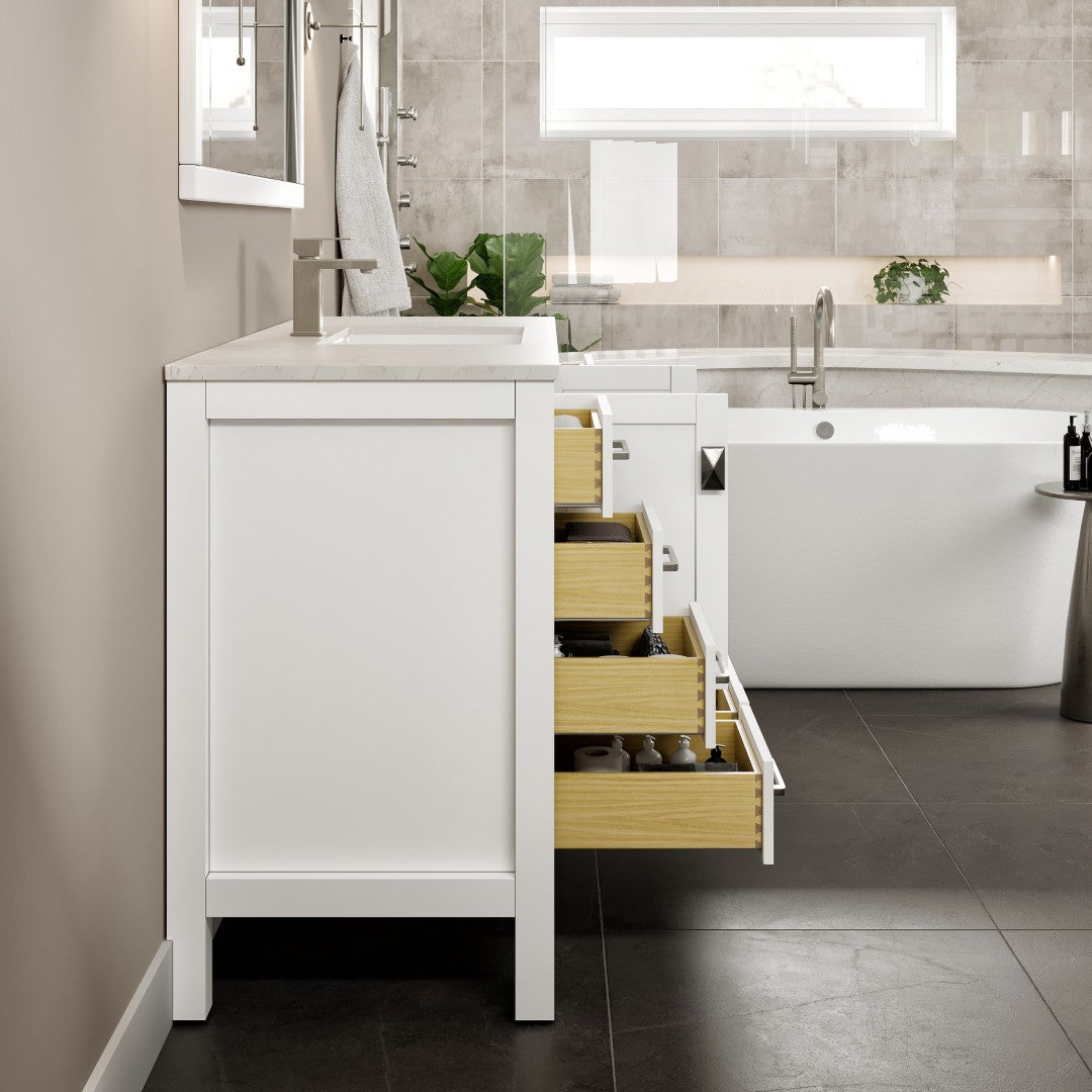 Eviva London Bath Vanity with Carrara Quartz Top and Undermount Porcelain Sink (20"-60")
