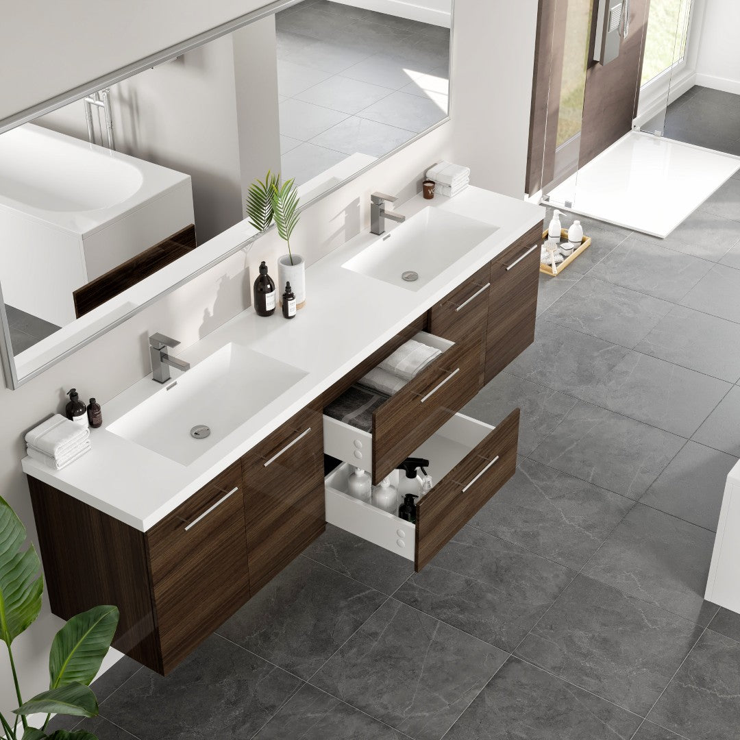 Eviva Lumina Wall Mount Bath Vanity with Acrylic Top and Integrated Sinks