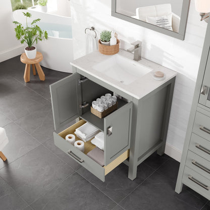 Eviva London Bath Vanity with Carrara Quartz Top and Undermount Porcelain Sink (20"-60")