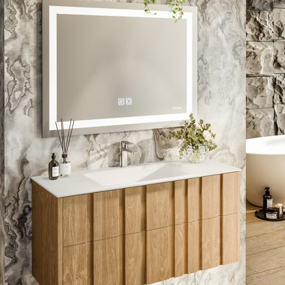Eviva Lumber Wall Mount Bath Vanity with Solid Surface Top and Integrated Sink
