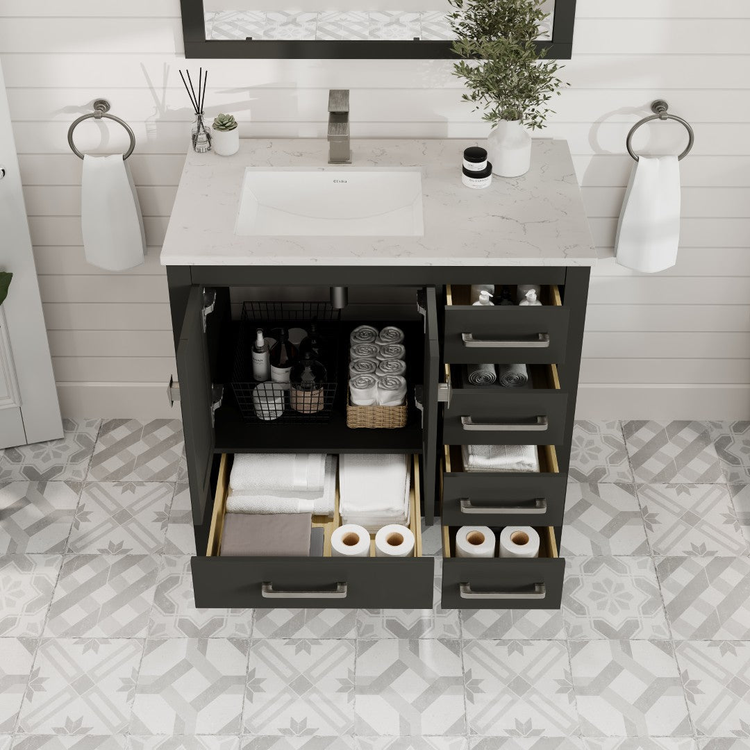 Eviva London Bath Vanity with Carrara Quartz Top and Undermount Porcelain Sink (20"-60")