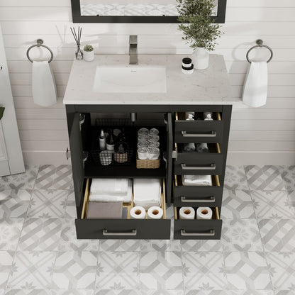 Eviva London Bath Vanity with Carrara Quartz Top and Undermount Porcelain Sink (20"-60")
