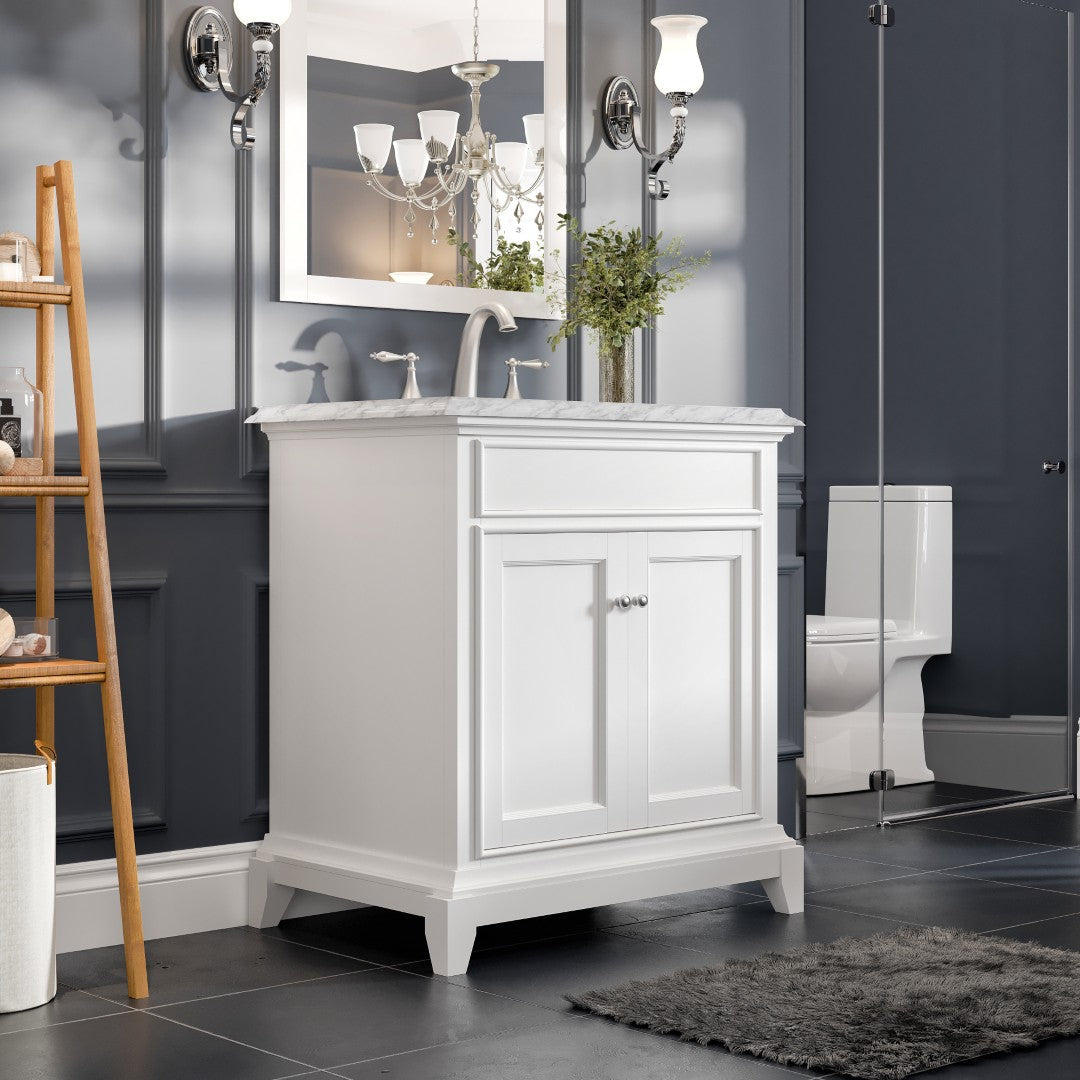 Eviva Elite Princeton Bath Vanity with Carrara Marble Top and Undermount Porcelain Sink (24"-30")