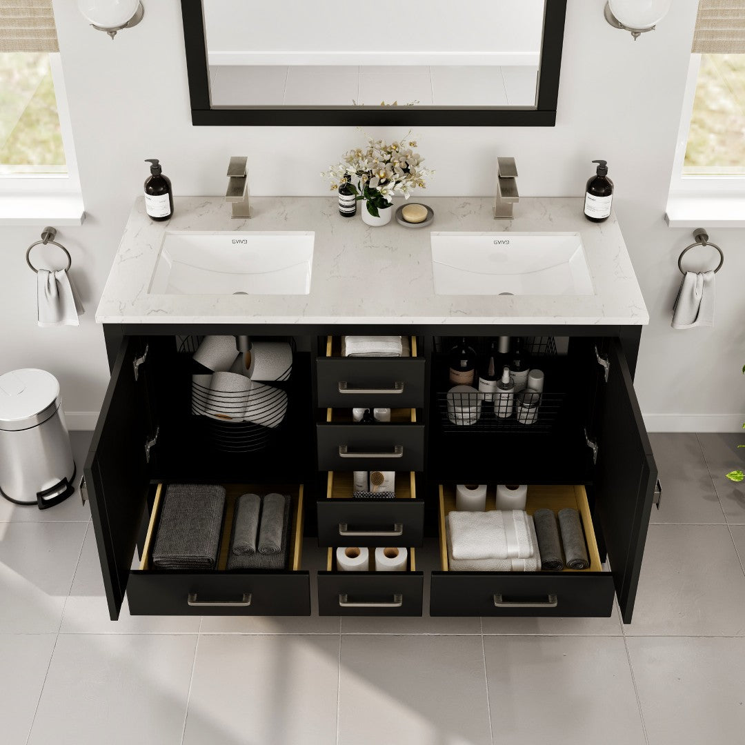 Eviva London Bath Vanity with Carrara Quartz Top and Undermount Porcelain Sink (20"-60")