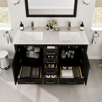 Eviva London Bath Vanity with Carrara Quartz Top and Undermount Porcelain Sink (20"-60")