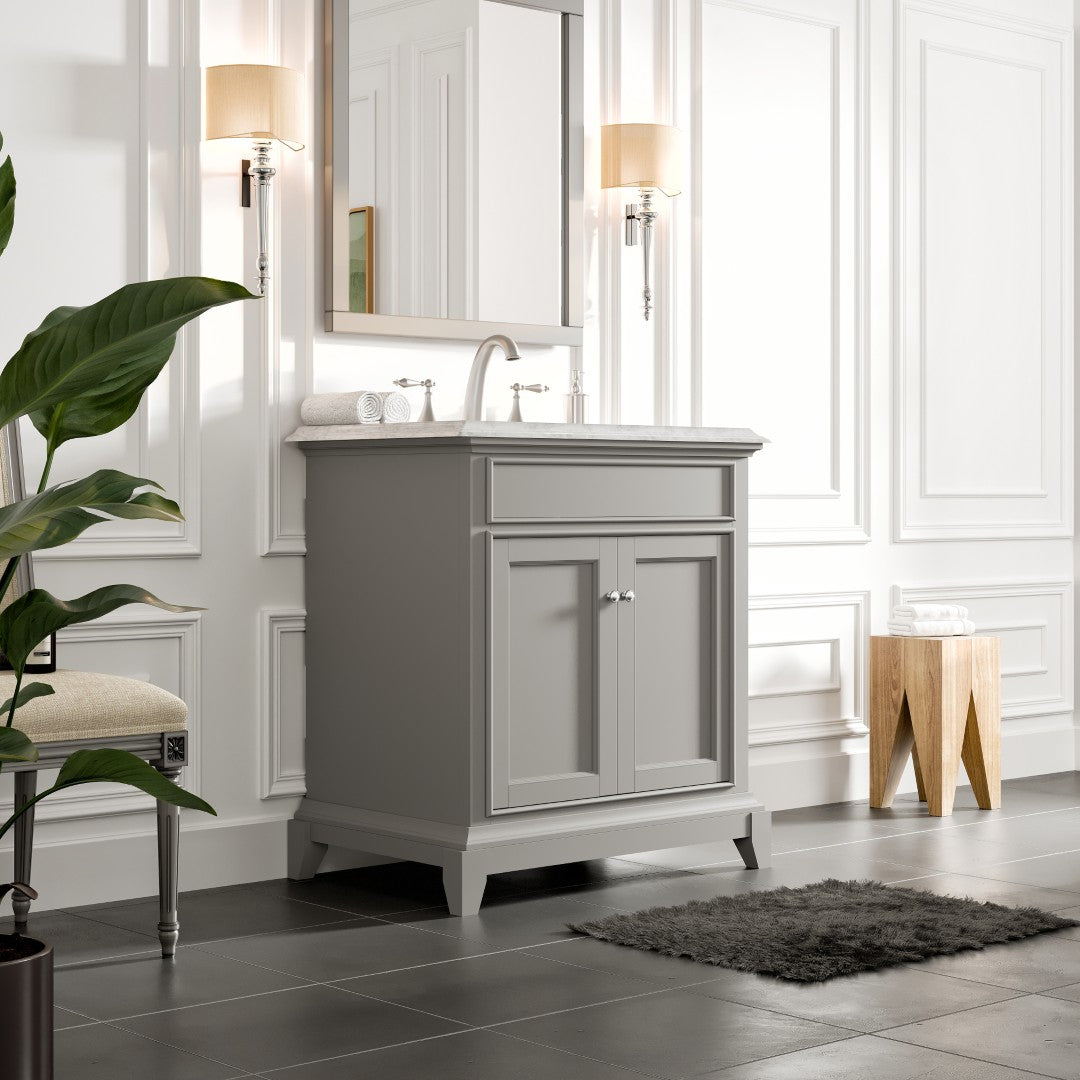 Eviva Elite Princeton Bath Vanity with Carrara Marble Top and Undermount Porcelain Sink (24"-30")