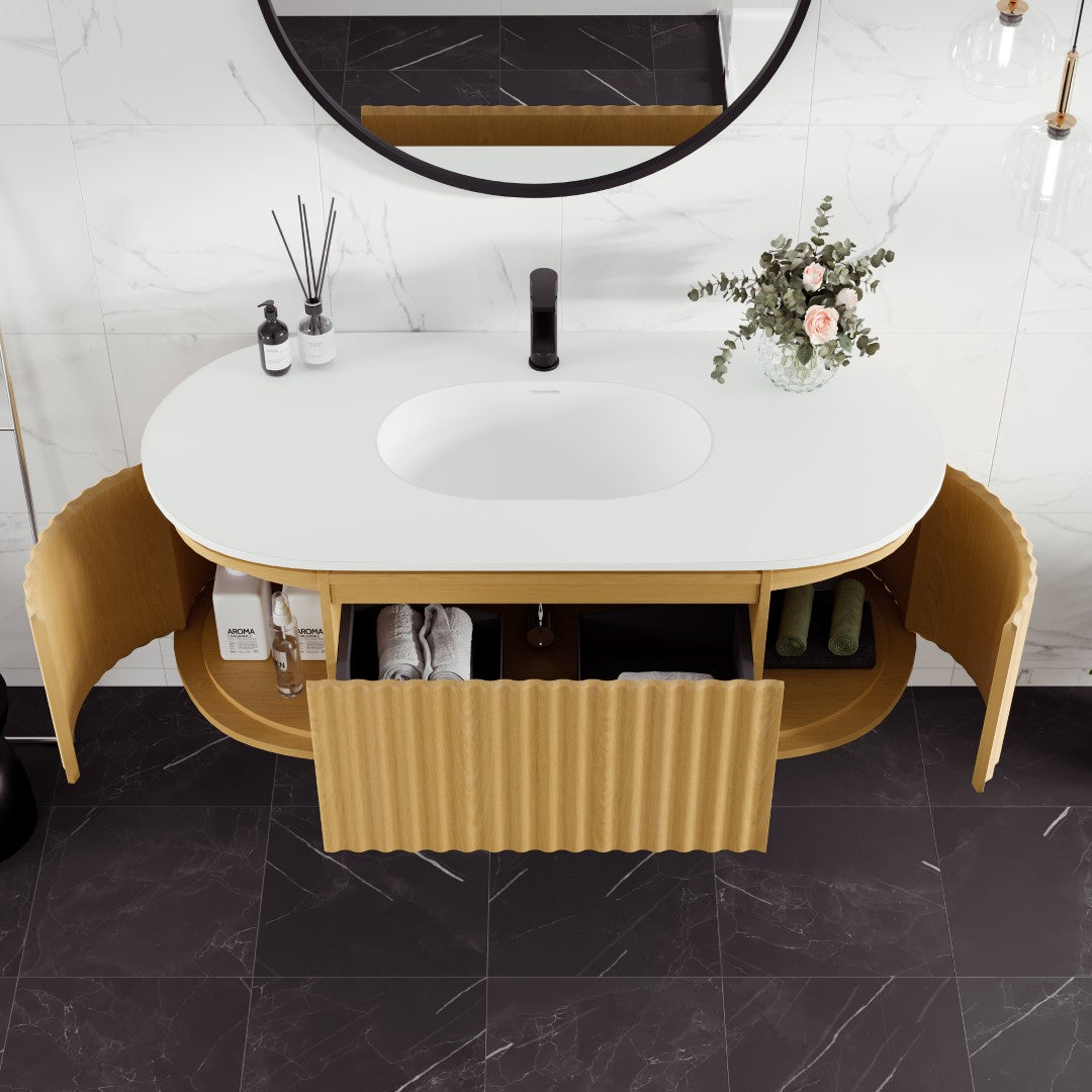 Eviva Haven Wall Mount Bath Vanity with Solid Surface Top and Integrated Sink (39"-71")