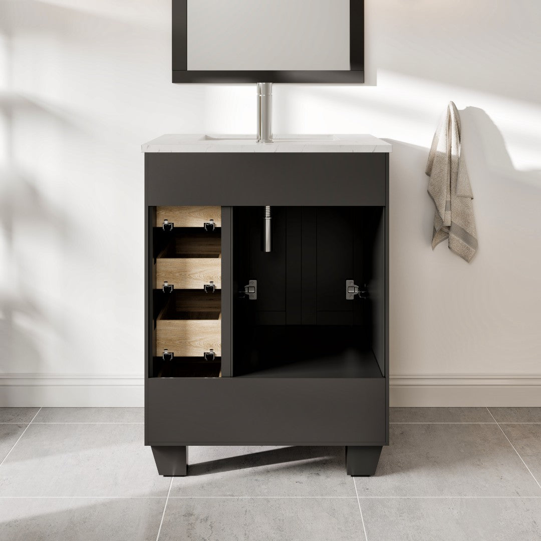 Eviva Happy Bath Vanity with Carrara Quartz Top and Undermount Porcelain Sink (24"-30")