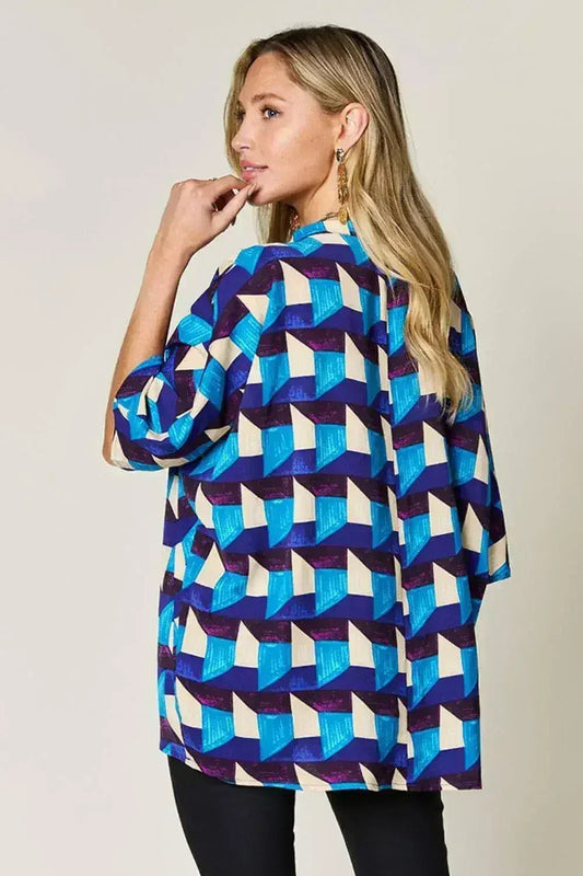Geometric Notched Sleeve Blouse - Versatile Top | Femstylo