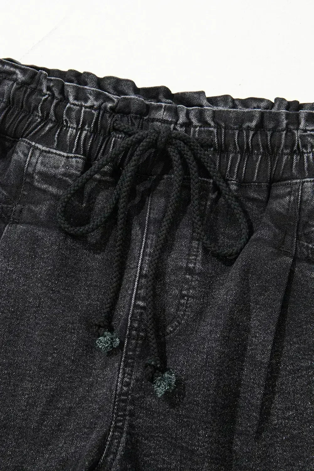 Grey Drawstring High Waist Casual Denim Shorts