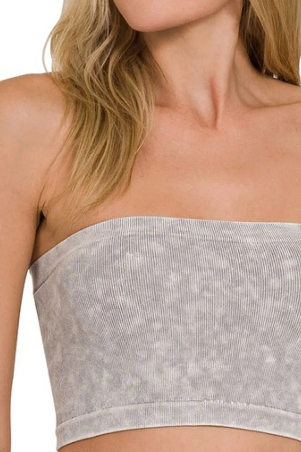 Zenana Washed Ribbed Seamless Tube Top in Gray