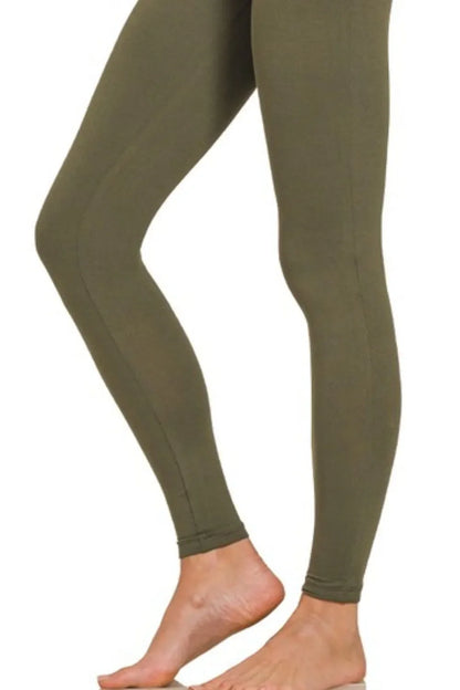 Zenana Premium Microfiber Wide Waistband Leggings in Olive