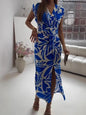 Full Size Slit Printed V-Neck Midi Dress Plus Size