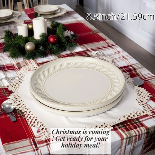 Artena Floral Embossed Ceramic Dinner Plate Set  27cm  22cm Microwave