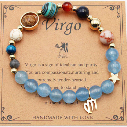 Twelve Constellations Bracelets - Natural Stone Beaded Bracelets with Eight Planet Designs
