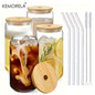 KEMORELA CanShaped Drinking Glass Set with Straw and Lid