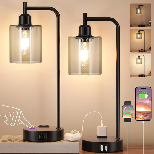 Industrial Touch Bedroom Lamps for Bedrooms Set of 2-3-Way Dimmable | Lighting | Kitchen + Metal