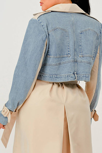 Denim Contrast Belted Trench Coat