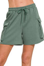 Zenana Scuba Thigh Pocket Shorts in Green