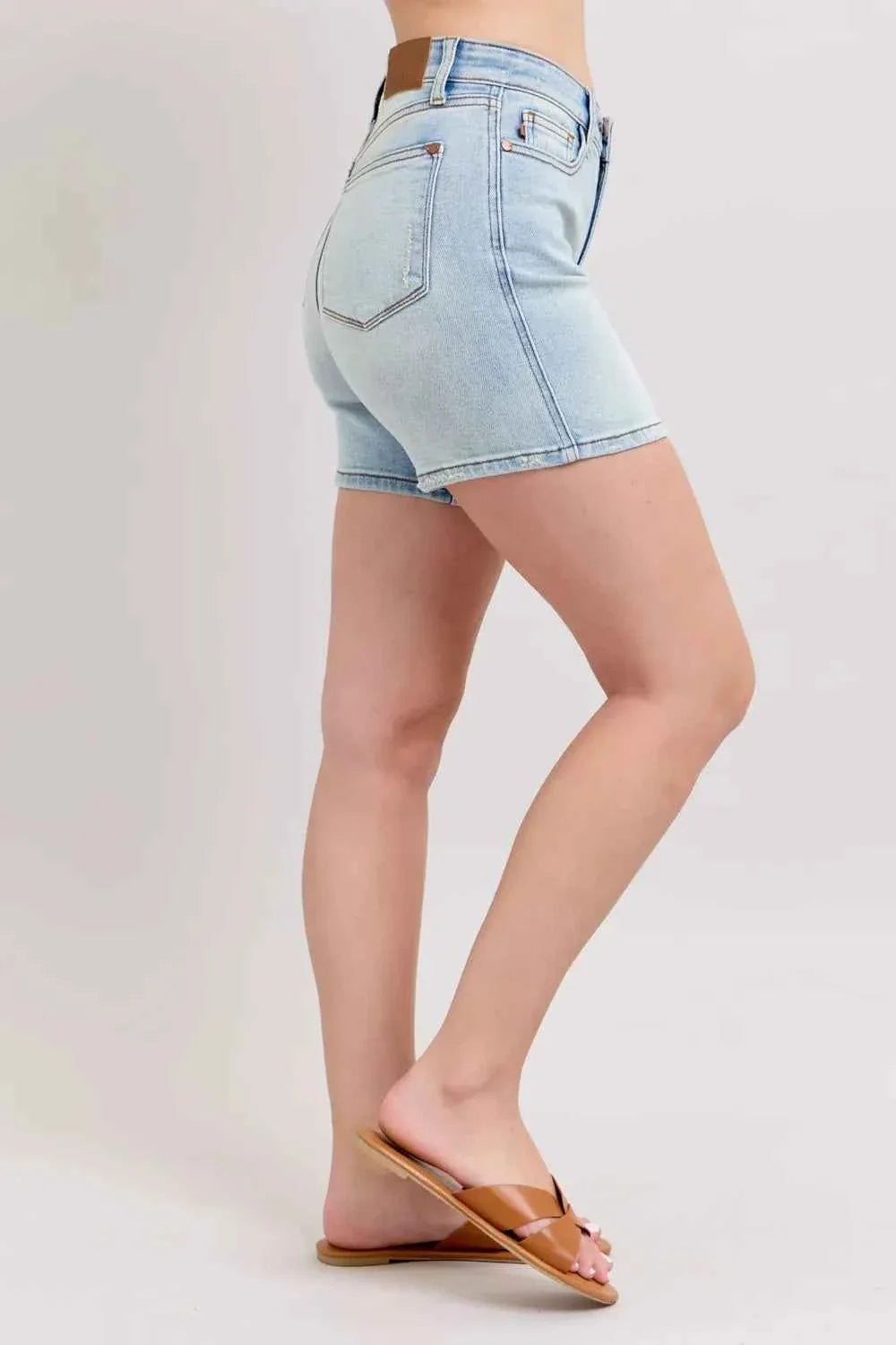 Judy Blue Plus Size Denim Shorts with Pockets - Full Size 2 Button Design