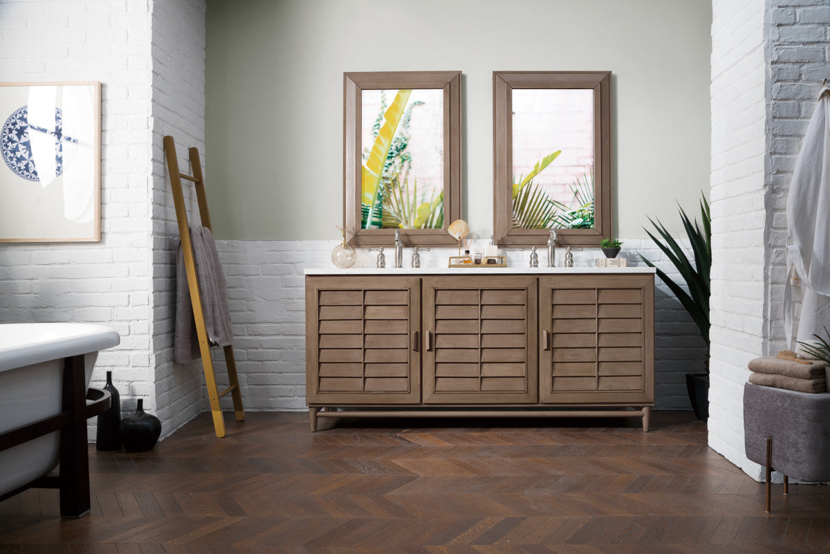 Portland 72" Double Vanity Cabinet, Whitewashed Walnut