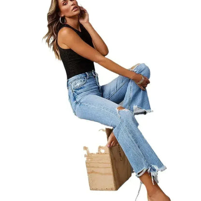 SkyFade™ – Ripped Wide-Leg High Waist Jeans