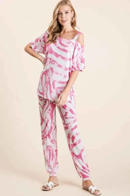 BiBi Zebra Print French Terry Stylish Top and Pants Combo
