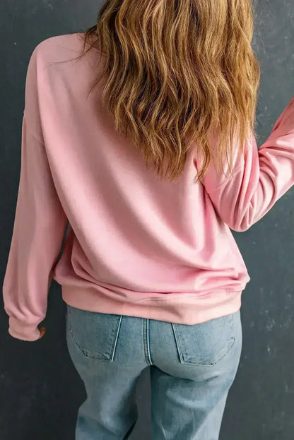 Pink Easter Sequin Egg Graphic Crew Neck Sweatshirt