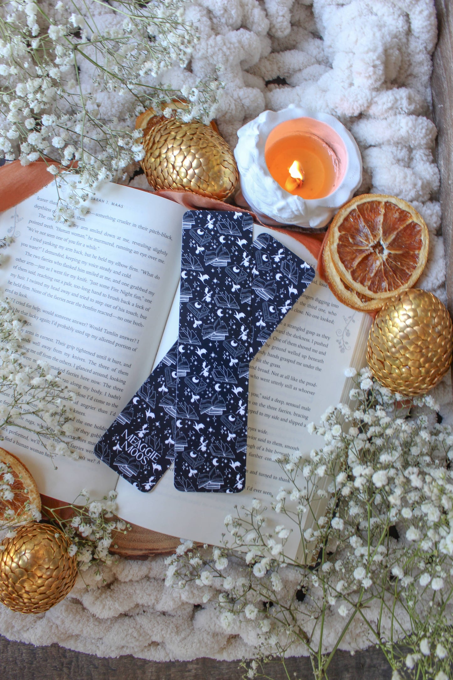 Meaggie Moos - Navy & White Book Dragon 2x8 Bookmark | Glossy