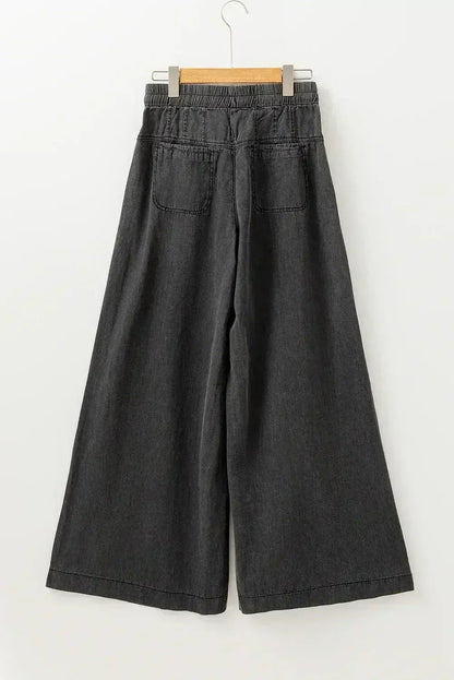Carbon Grey Mineral Wash Button High Waist Wide Leg Jeans