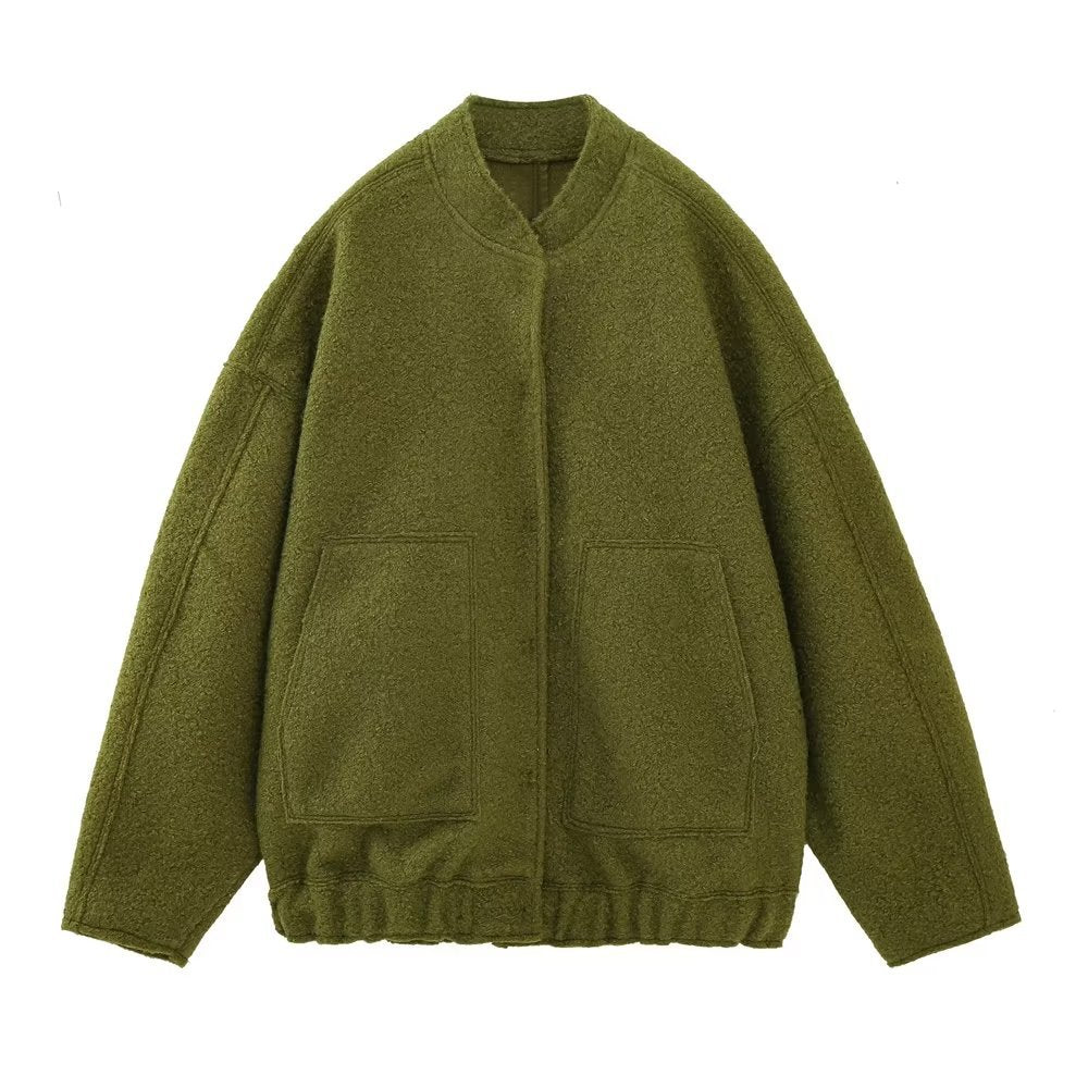 Women's Pocket Loose Bomber Jacket Coat