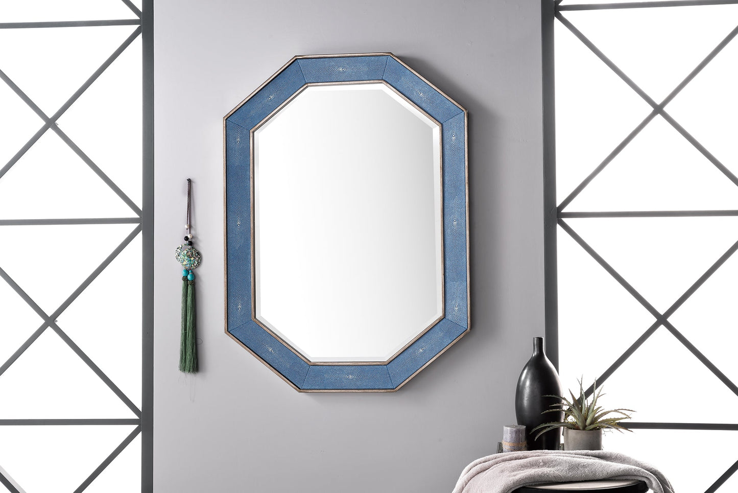 Tangent 30" Mirror, Silver w/ Delft Blue