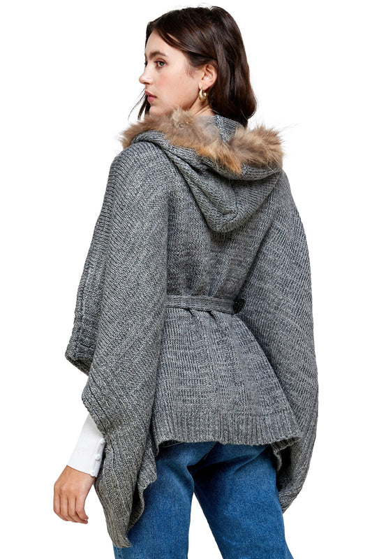 Knitted Cape with Faux Fur Collar | Apparel | Kitchen + Metal