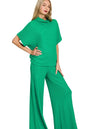 Zenana Sweater Mock Neck Top & Long Pants Set in Green